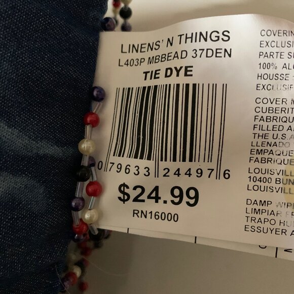 Denim Tie Dye Completely Beaded Throw Pillows 16" Linen N Things USA 100% Cotton - Picture 4 of 5